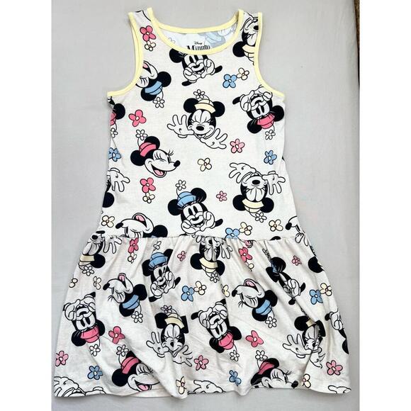 Disney Dress Girls Size Large 10/12 White Sleeveless Mickey Minnie Floral Print - Picture 2 of 9